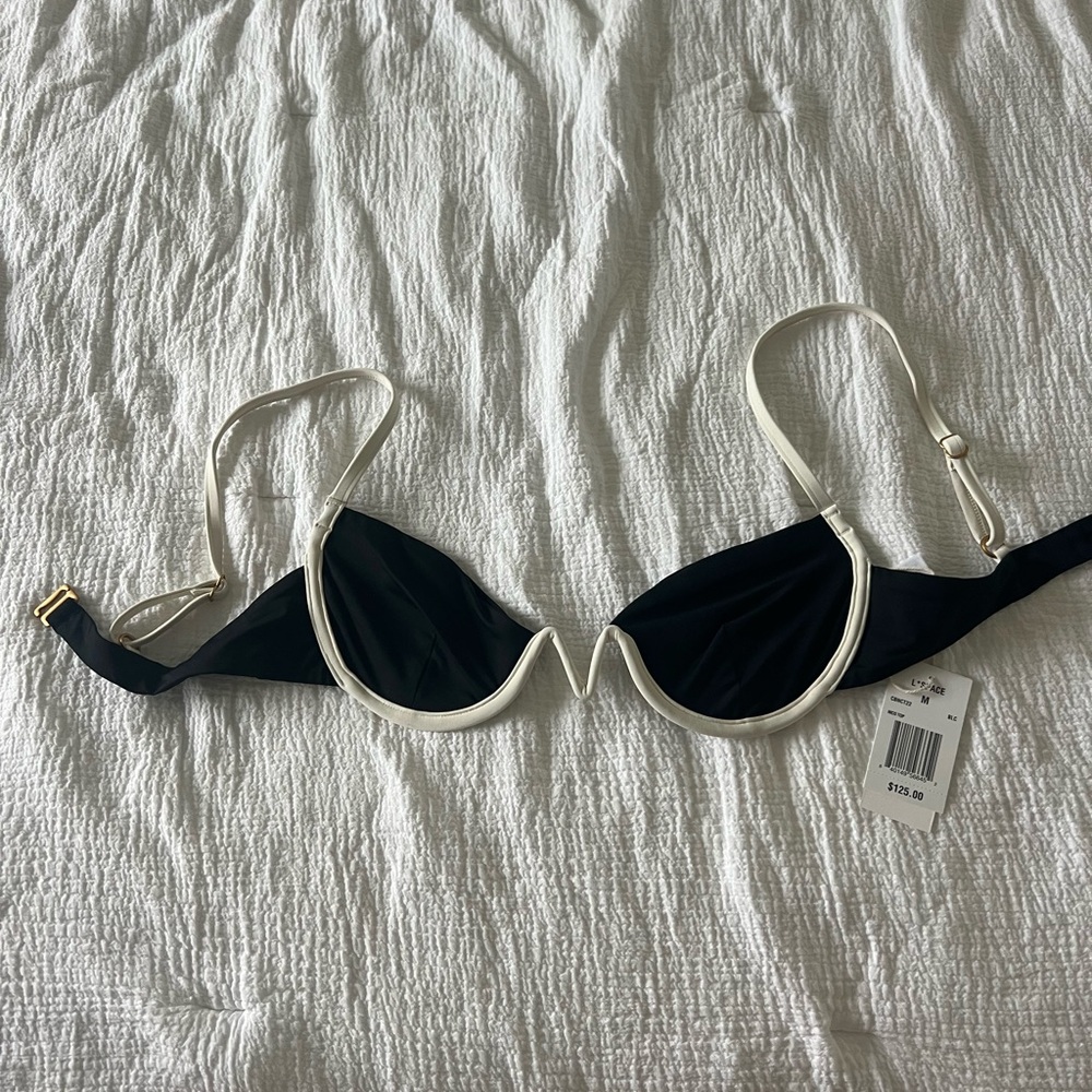 L*Space Black and Cream Nico Bikini Top